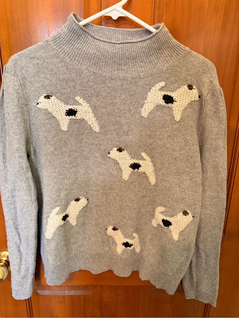 LOFT Gray Embroidered Terrier Dog Mock Neck Sweater